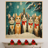 "Frosty Fun: Five Kittens in a Winter Wonderland" Cutie Cats in the Snow on Ready to Hang 1.5" Thick Canvas Wrap, Floating Framed Canvas, Flat Rolled Canvas